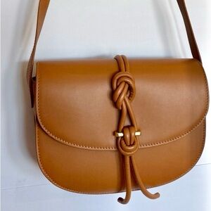 Vince Camuto Tan Leather Knot Crossbody Bag Brown Gold Hardware